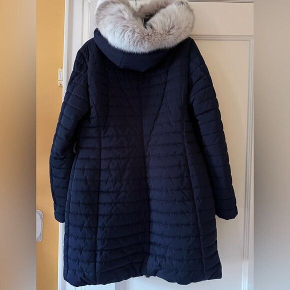 Gorski Navy Blue Apres Ski Parka with hood w fur trim US 10 - Picture 2 of 16